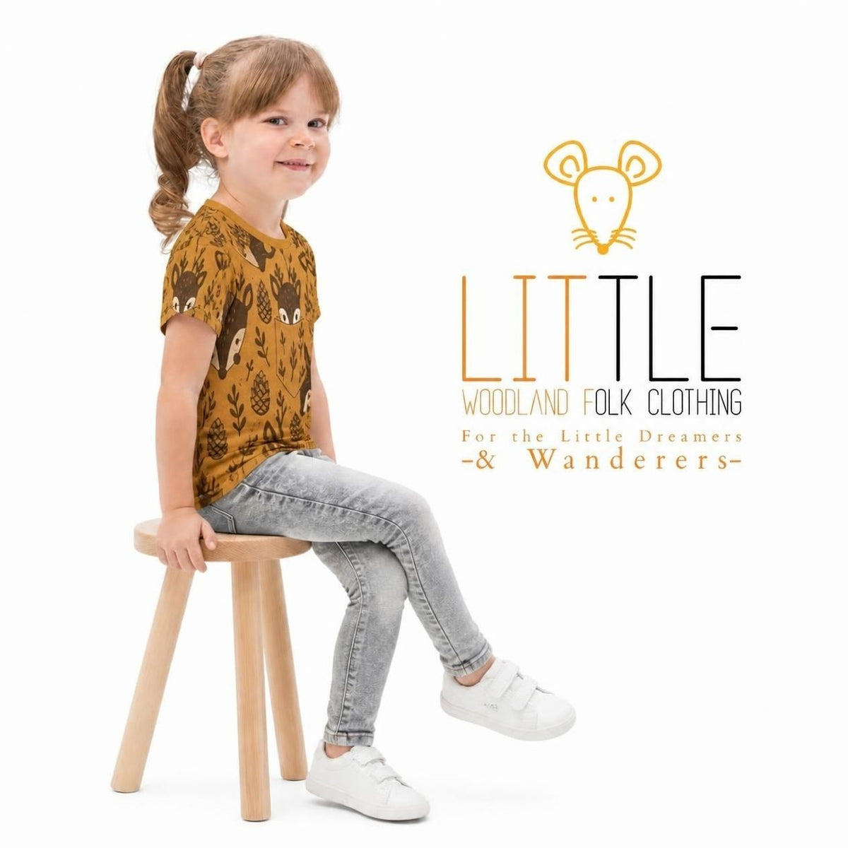 Little Woodland Fawn - Kids All-Over Cotton Crew Neck T-Shirt (Non-Embroidered)