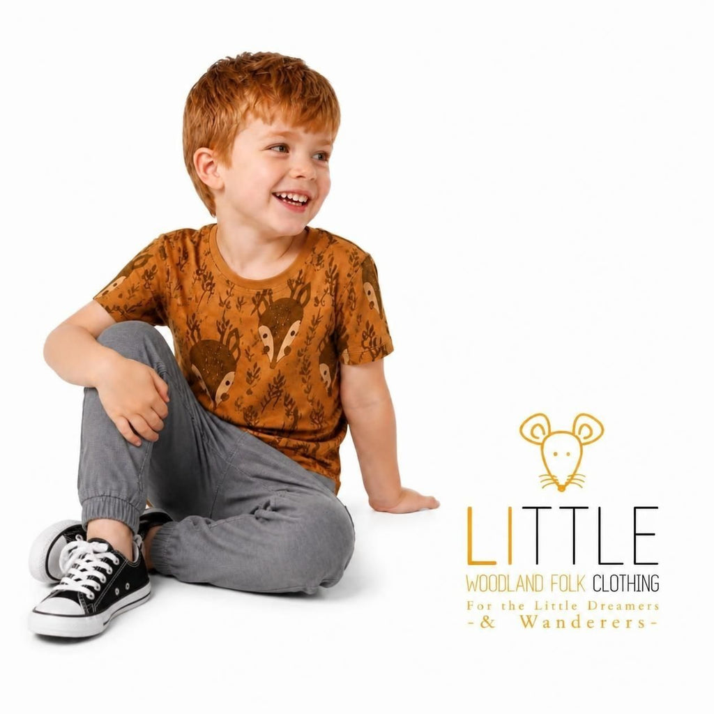 Little Woodland Fawn - Kids All-Over Cotton Crew Neck T-Shirt (Non-Embroidered)