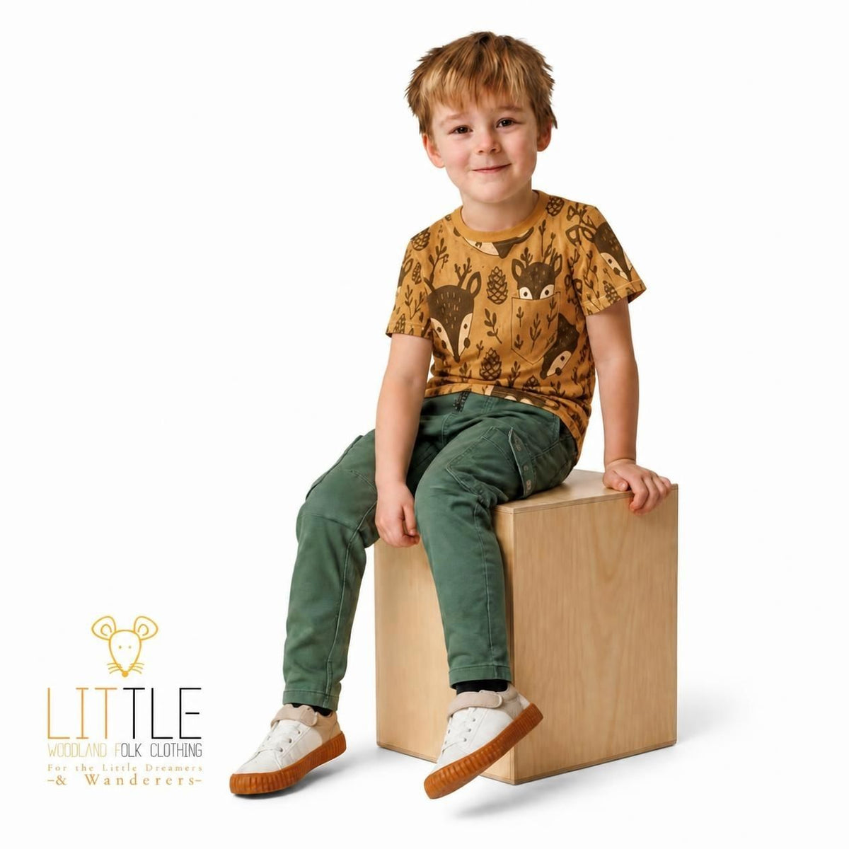 Little Woodland Fawn - Kids All-Over Cotton Crew Neck T-Shirt (Non-Embroidered)