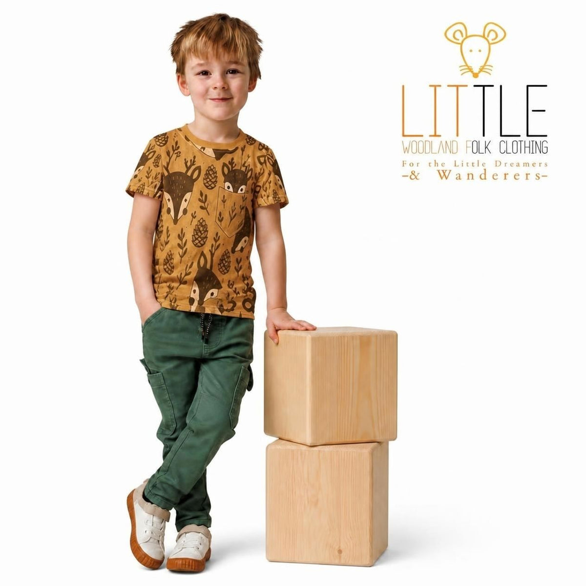 Little Woodland Fawn - Kids All-Over Cotton Crew Neck T-Shirt (Non-Embroidered)