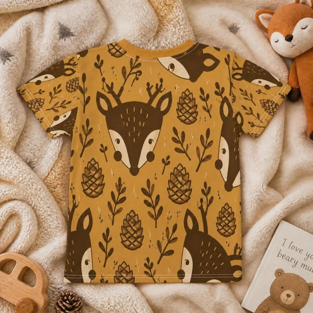 Little Woodland Fawn - Kids All-Over Cotton Crew Neck T-Shirt (Non-Embroidered)