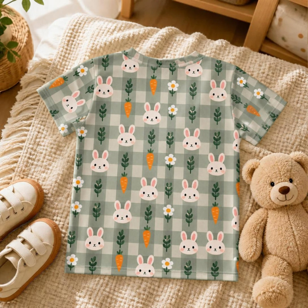 Little Woodland Rabbit - Kids All-Over Cotton Crew Neck T-Shirt (Non-Embroidered)