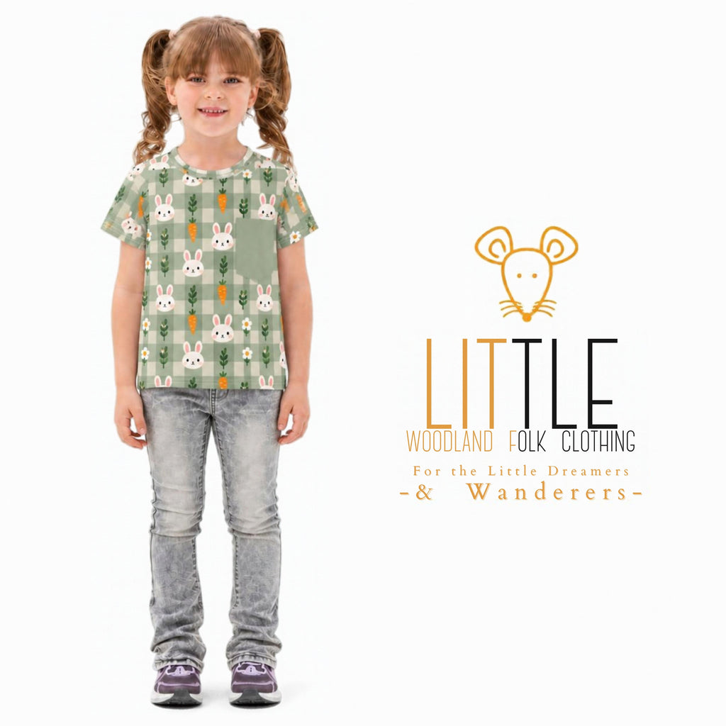 Little Woodland Rabbit - Kids All-Over Cotton Crew Neck T-Shirt (Non-Embroidered)