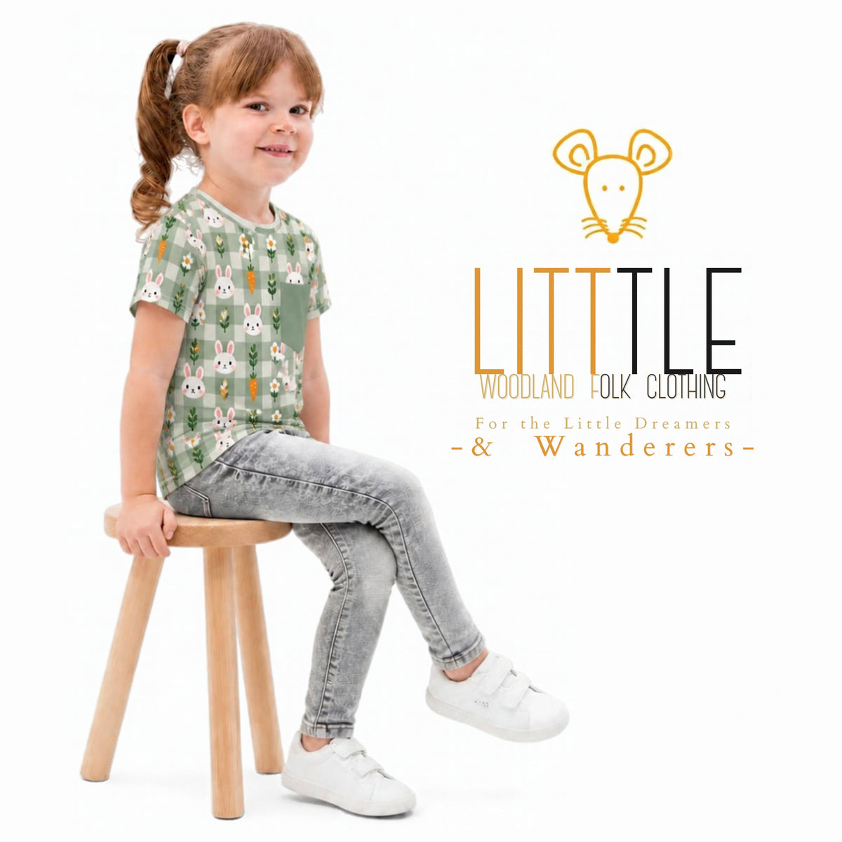 Little Woodland Rabbit - Kids All-Over Cotton Crew Neck T-Shirt (Non-Embroidered)