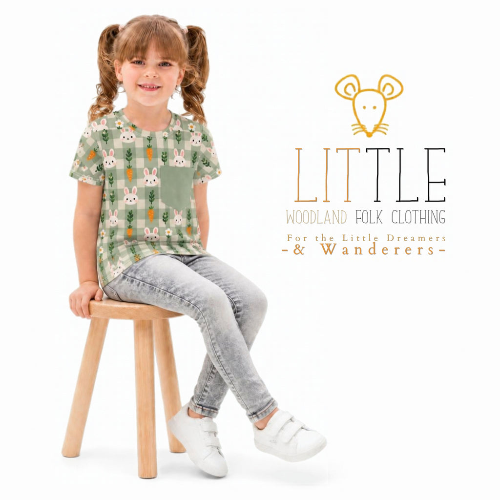 Little Woodland Rabbit - Kids All-Over Cotton Crew Neck T-Shirt (Non-Embroidered)