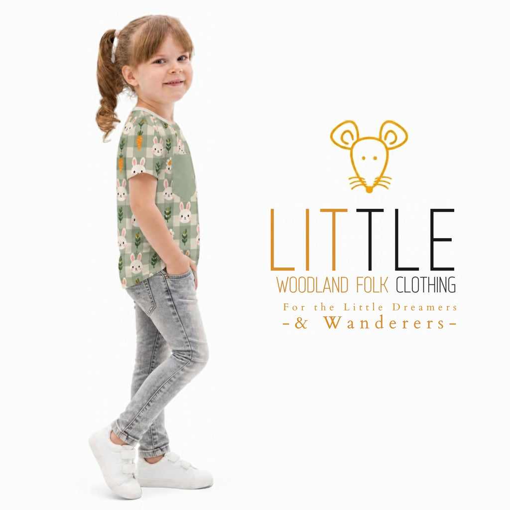 Little Woodland Rabbit - Kids All-Over Cotton Crew Neck T-Shirt (Non-Embroidered)