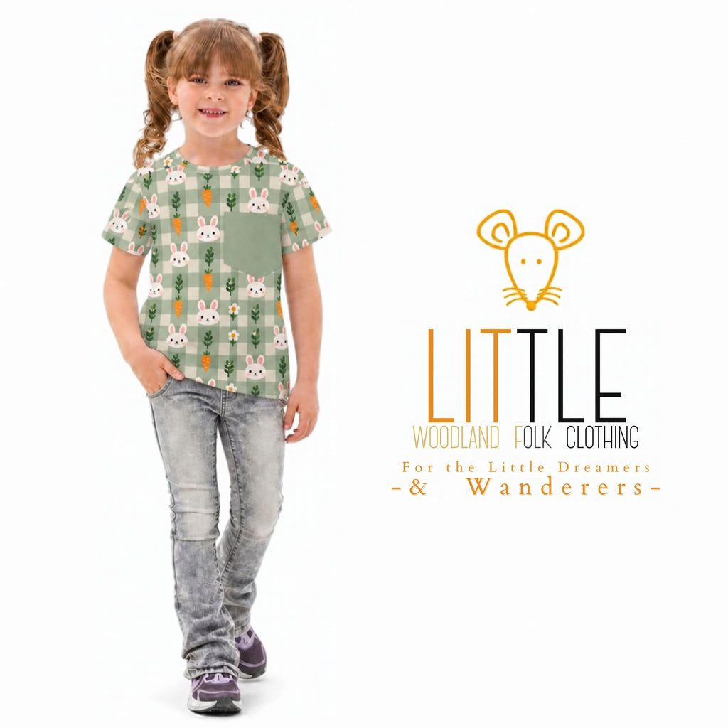 Little Woodland Rabbit - Kids All-Over Cotton Crew Neck T-Shirt (Non-Embroidered)