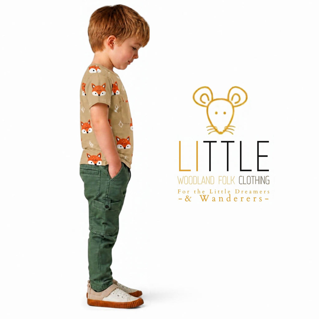 Little Woodland Fox - Kids Cotton Crew Neck T-Shirt (Non-Embroidered)