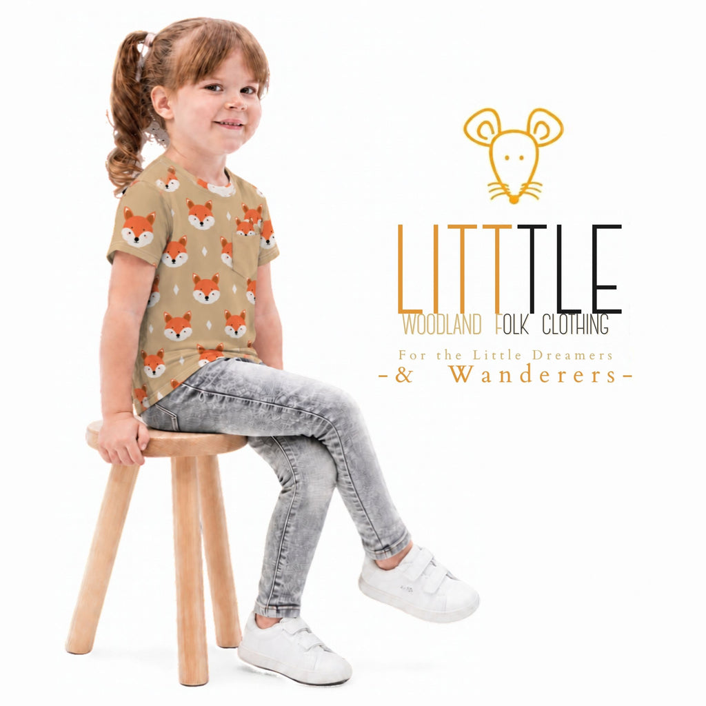 Little Woodland Fox - Kids Cotton Crew Neck T-Shirt (Non-Embroidered)
