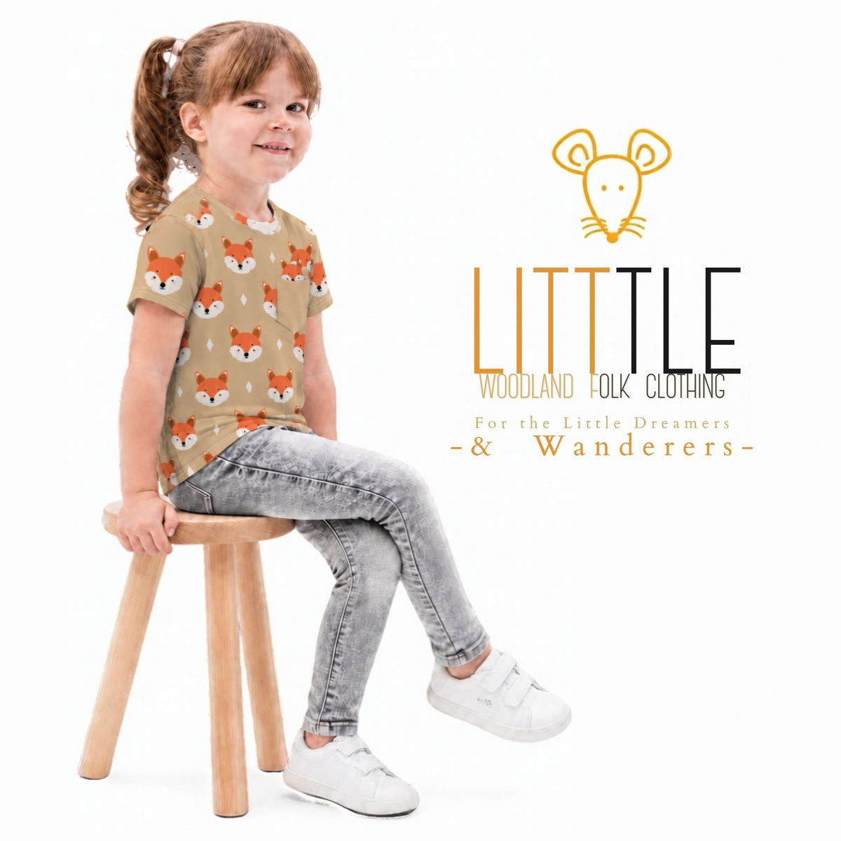 Little Woodland Fox - Kids Cotton Crew Neck T-Shirt (Non-Embroidered)