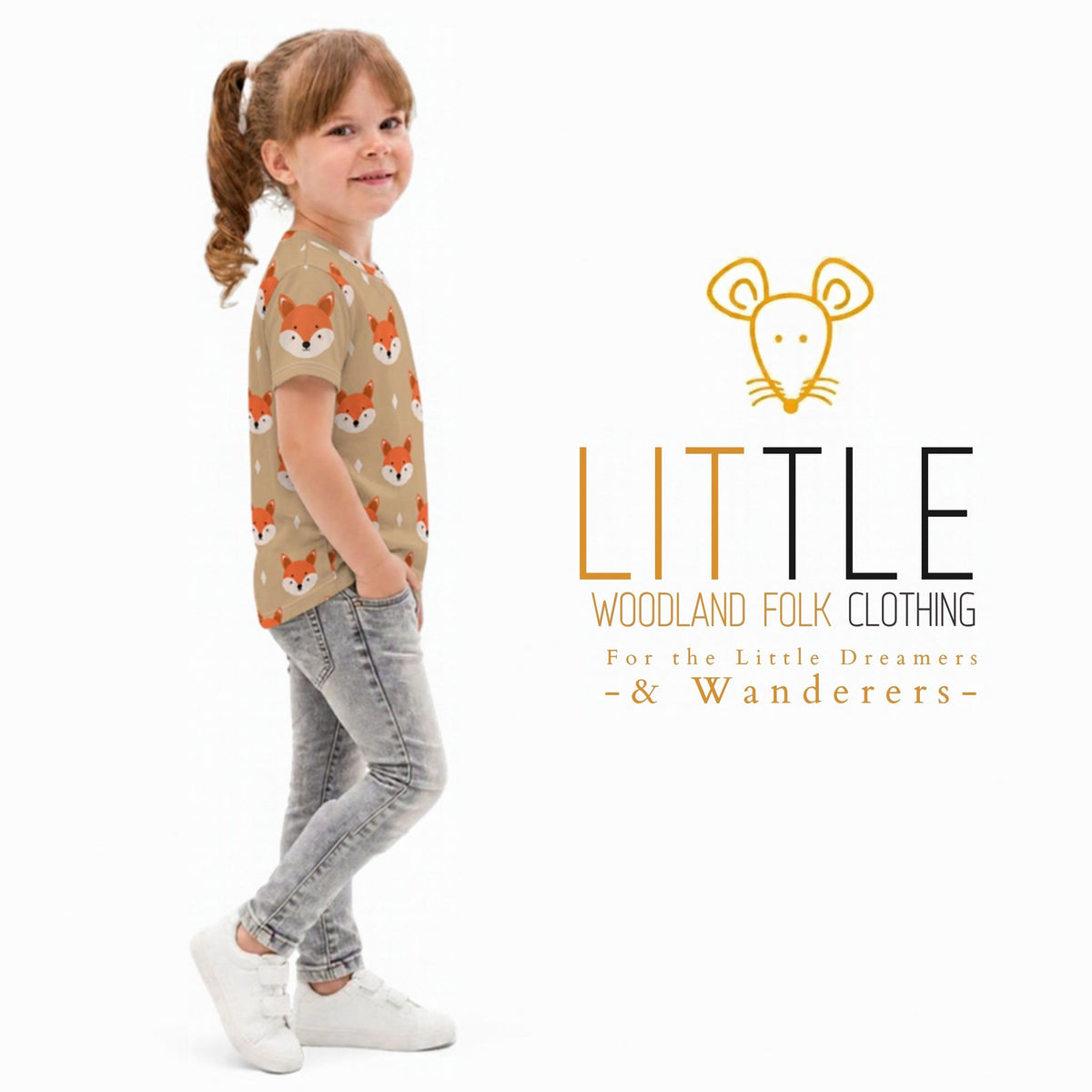 Little Woodland Fox - Kids Cotton Crew Neck T-Shirt (Non-Embroidered)