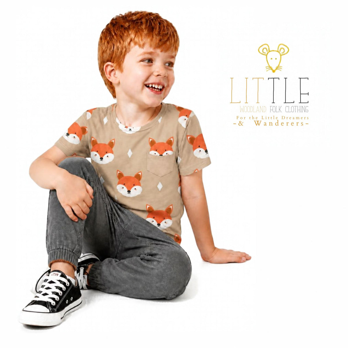 Little Woodland Fox - Kids Cotton Crew Neck T-Shirt (Non-Embroidered)