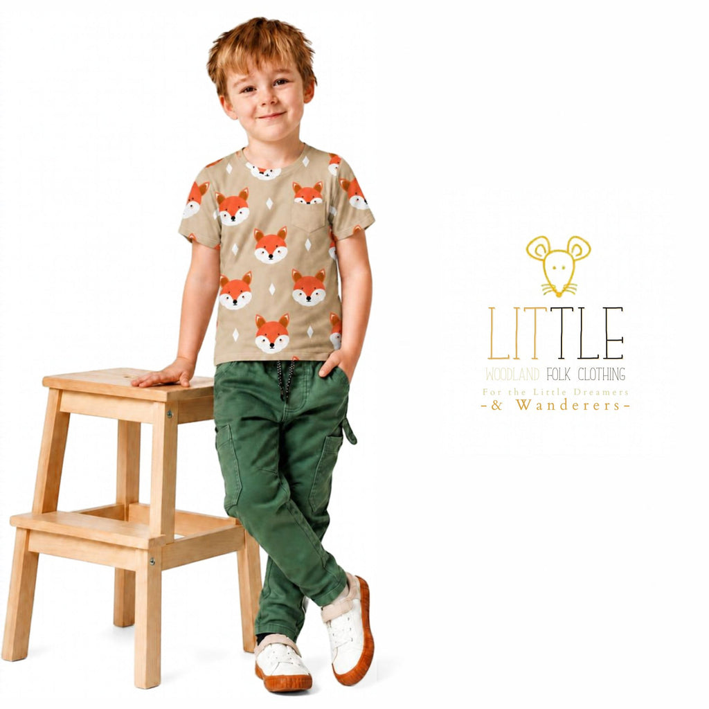 Little Woodland Fox - Kids Cotton Crew Neck T-Shirt (Non-Embroidered)