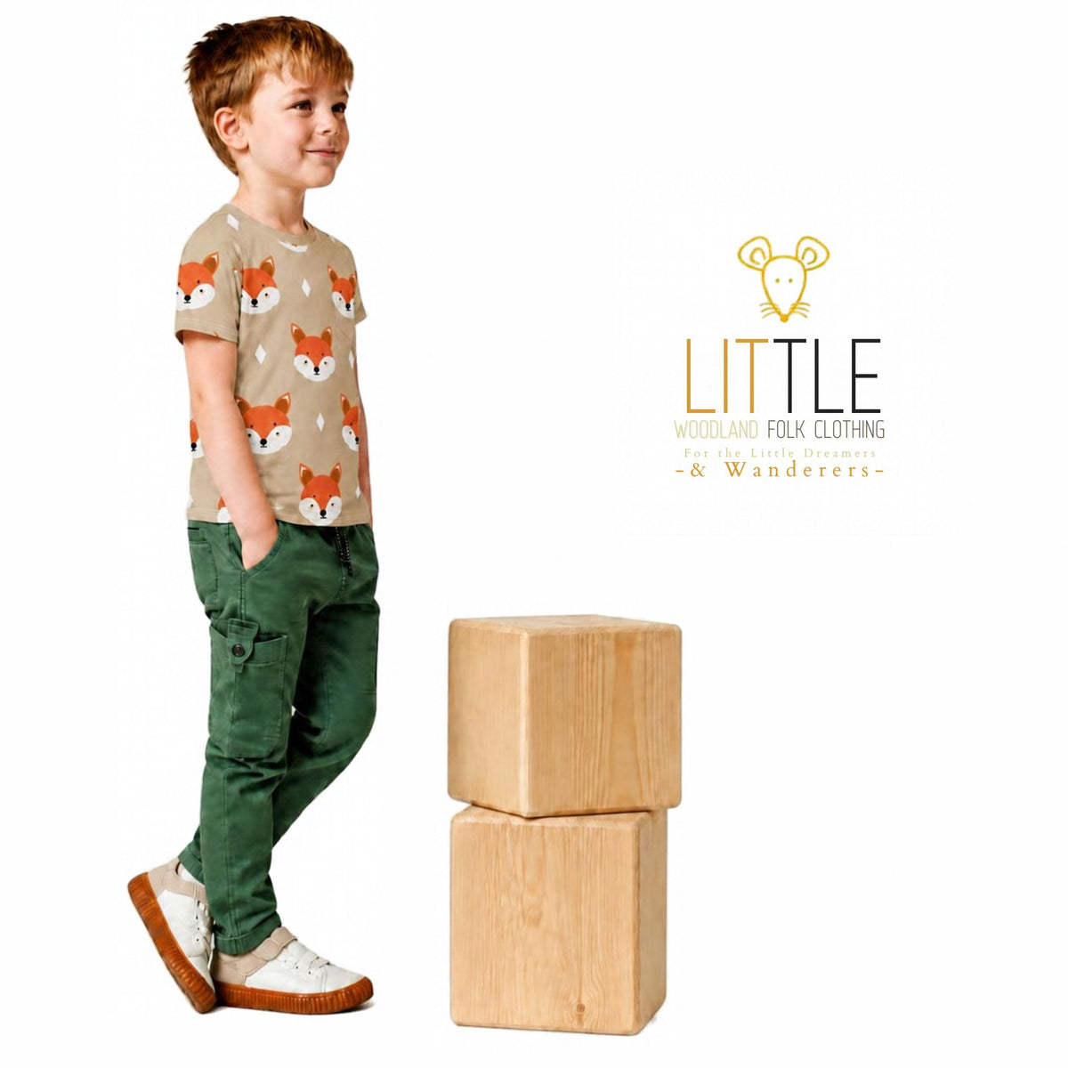 Little Woodland Fox - Kids Cotton Crew Neck T-Shirt (Non-Embroidered)