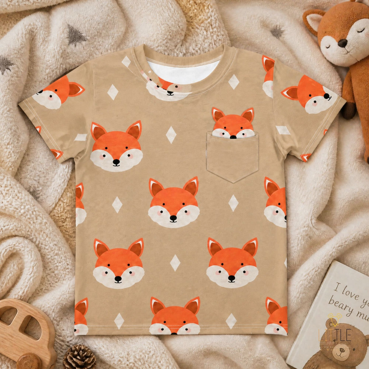Little Woodland Fox - Kids Cotton Crew Neck T-Shirt (Non-Embroidered)