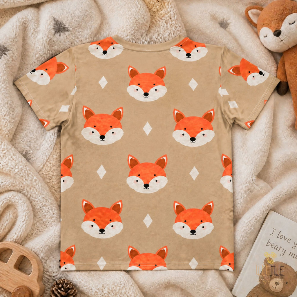 Little Woodland Fox - Kids Cotton Crew Neck T-Shirt (Non-Embroidered)