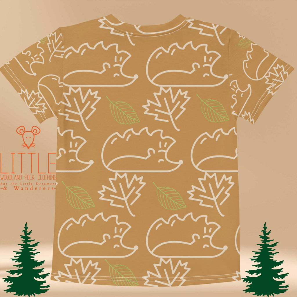 Little Woodland Hedgehog - Kids All-Over Cotton Crew Neck T-Shirt (Non-Embroidered)
