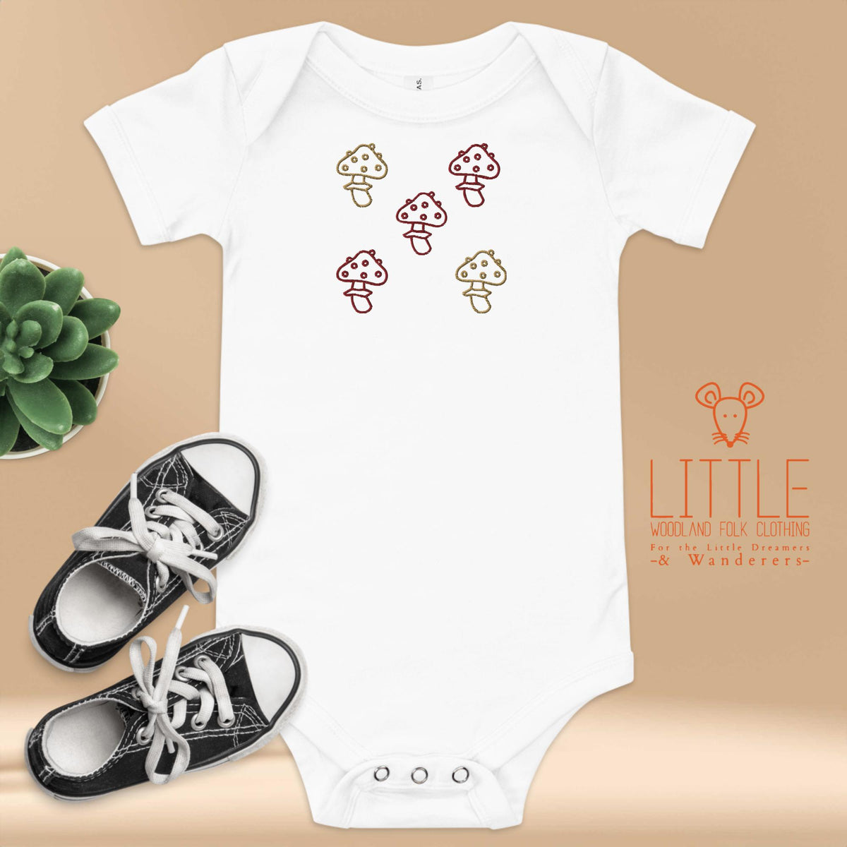 Little Woodland Mushrooms - Embroidered Baby Bodysuit