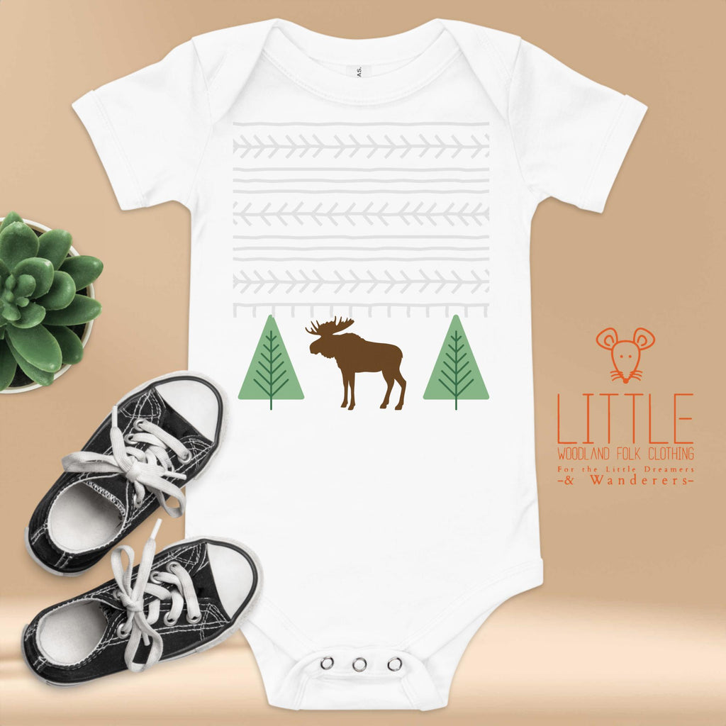 Little Woodland Geometric Forest Scene - Cotton Baby Bodysuit (Non-Embroidered)