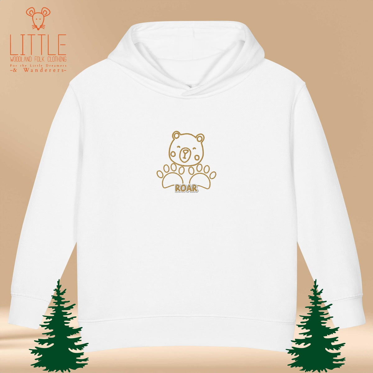 Little Woodland Bear ROAR - Embroidered Toddler Fleece Pullover Hoodie